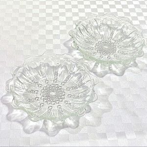 2 Vintage pressed glass dish bubble flower